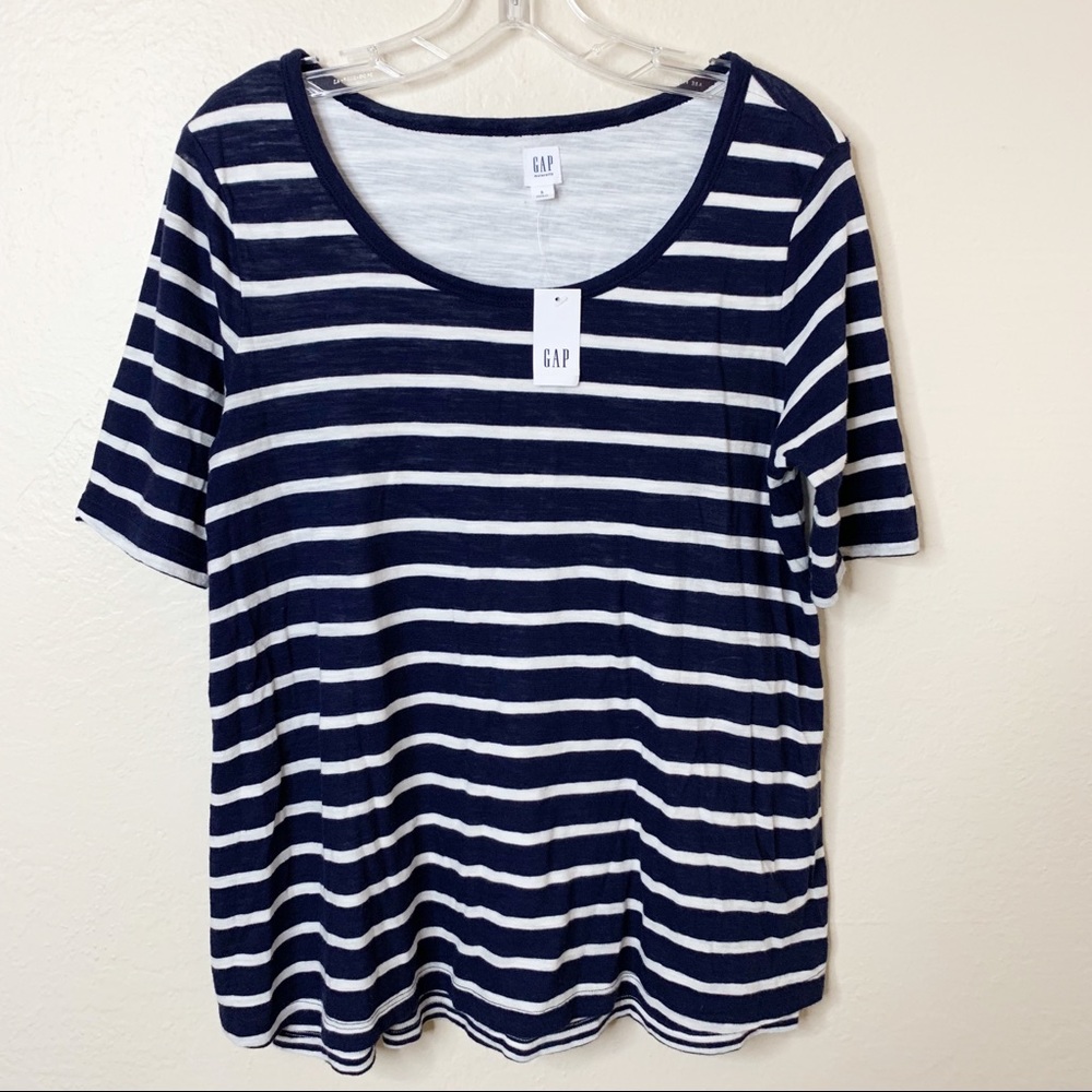 GAP Navy White Stripe Short Sleeve Maternity Nursing Top NWT | Cotton
